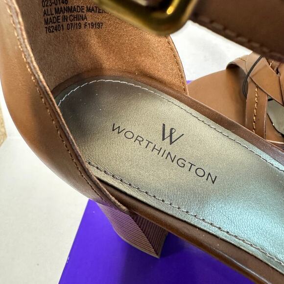 NWT Worthington Size 11 Brown Vacation Ankle Strappy Block High Heel Open Toe - Picture 3 of 10